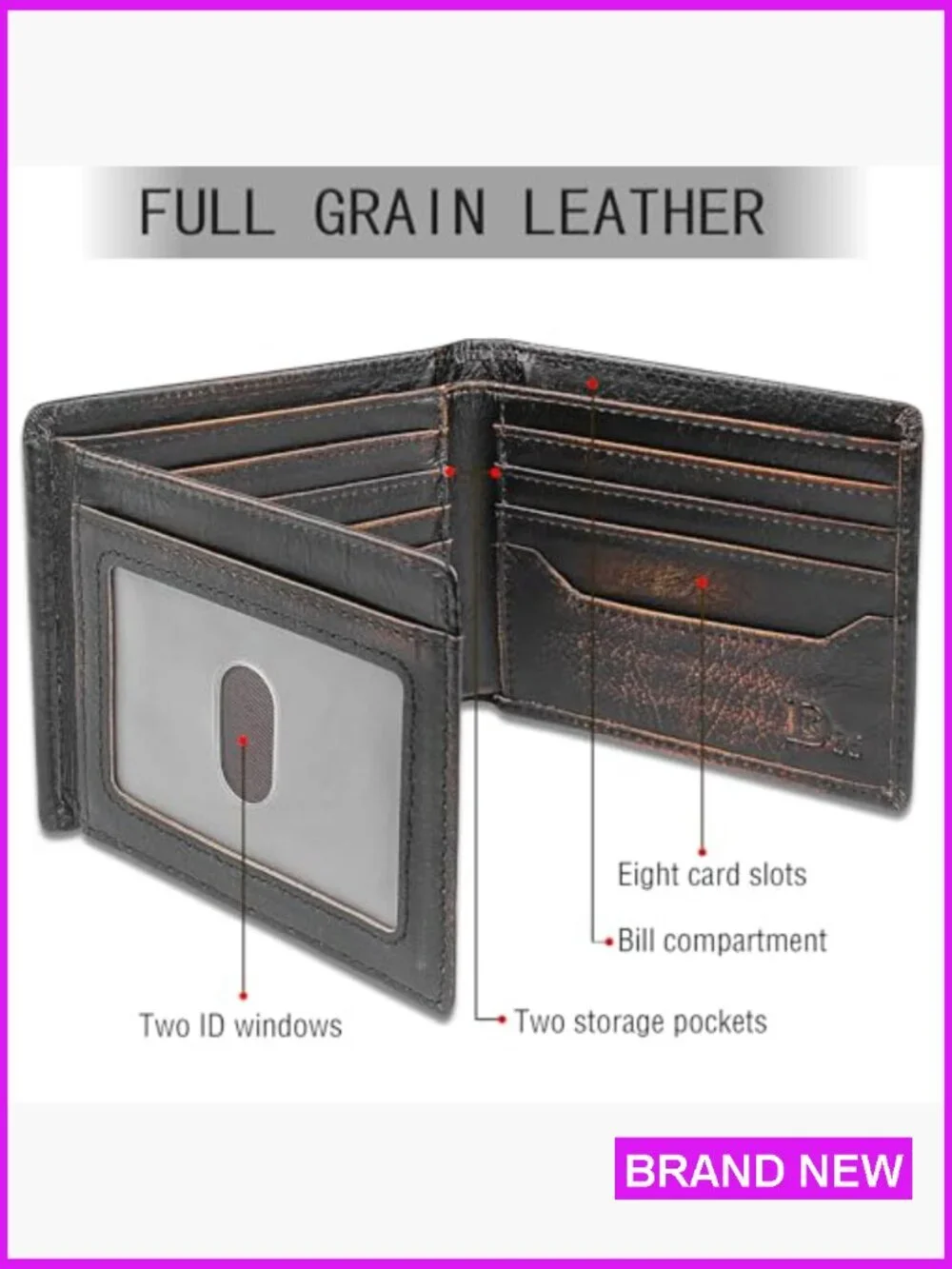 Men's Bifold Wallet RFID Blocking Full Grain Leather Extra Capacity Multiple